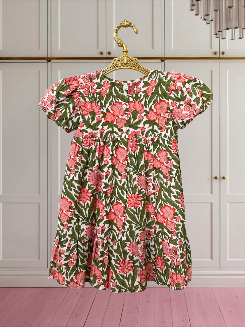 NWT Smockingbird 100% Cotton Floral Block Print Tiered Dress Size 4T - Picture 3 of 3